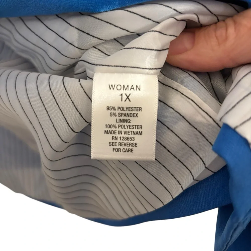 Roz & Ali‎ Open Drape Waterfall jacket Electric Blue Womens 1X Office Chic